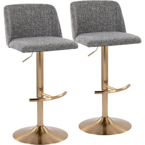 Toriano Adjustable Swivel Bar Stool in Grey Noise Fabric & Gold (Set of 2)
